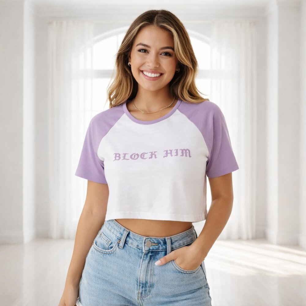 2/$20 SALE Barstool Sports Short Sleeve Block Him Graphic Crop Top T-Shirt